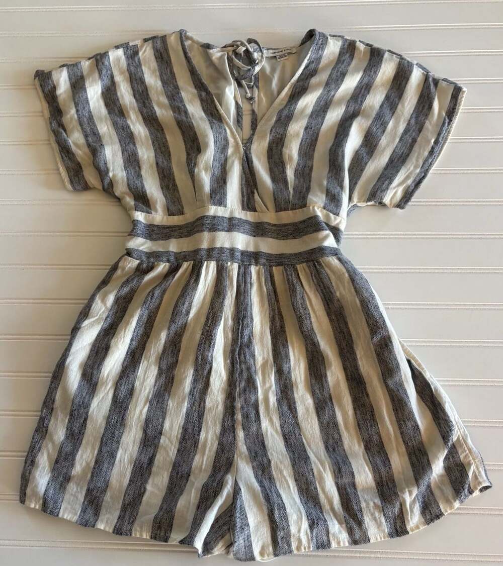 American Eagle Striped Tie-Waist Romper Size S
